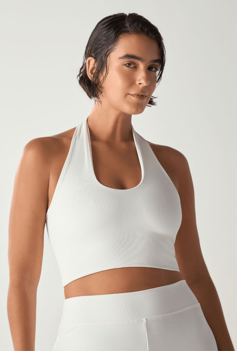 Top halter ribb branco